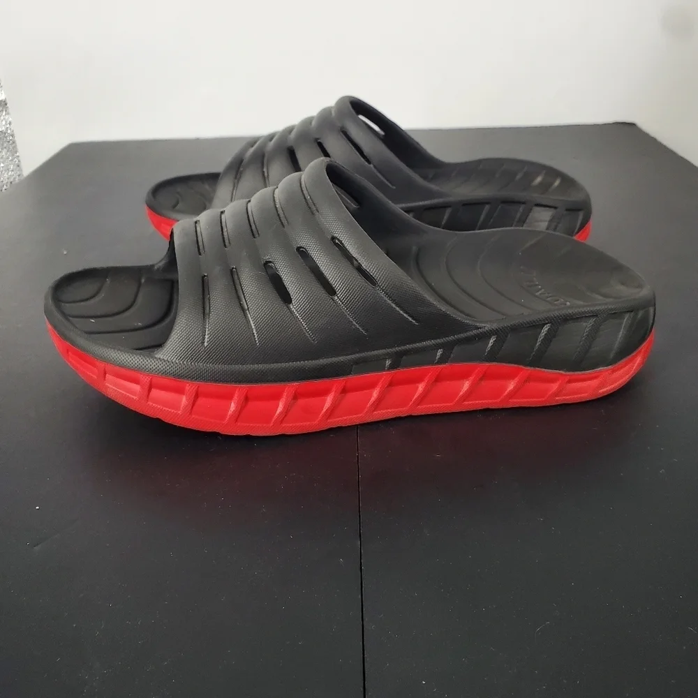 KUAILU Recovery Slide Sandals Men's/Women's 10 Black Red Cushioned Orthotic Shoe